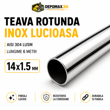 Teava rotunda inox lucios AISI 304 LUSM, 14 x 1.5 mm, 6 metri